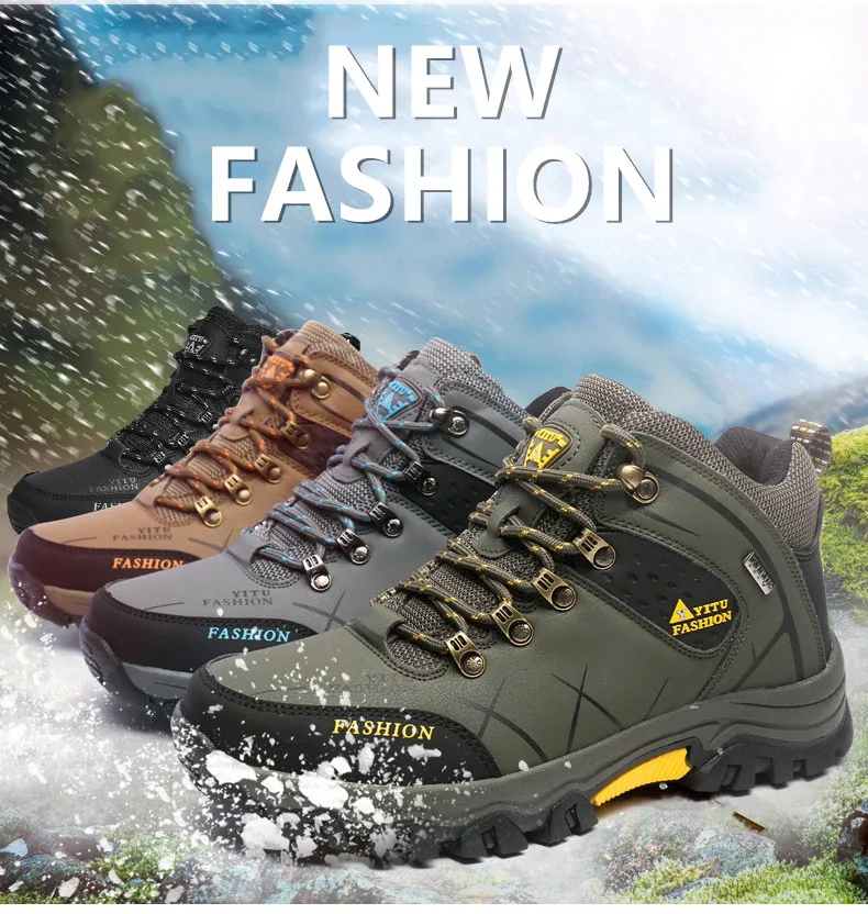 Men Winter Snow Boots Waterproof Leather Sneakers Super Warm Men's Boots Outdoor Male Hiking Boots Work Shoes Zapatillas Hombre