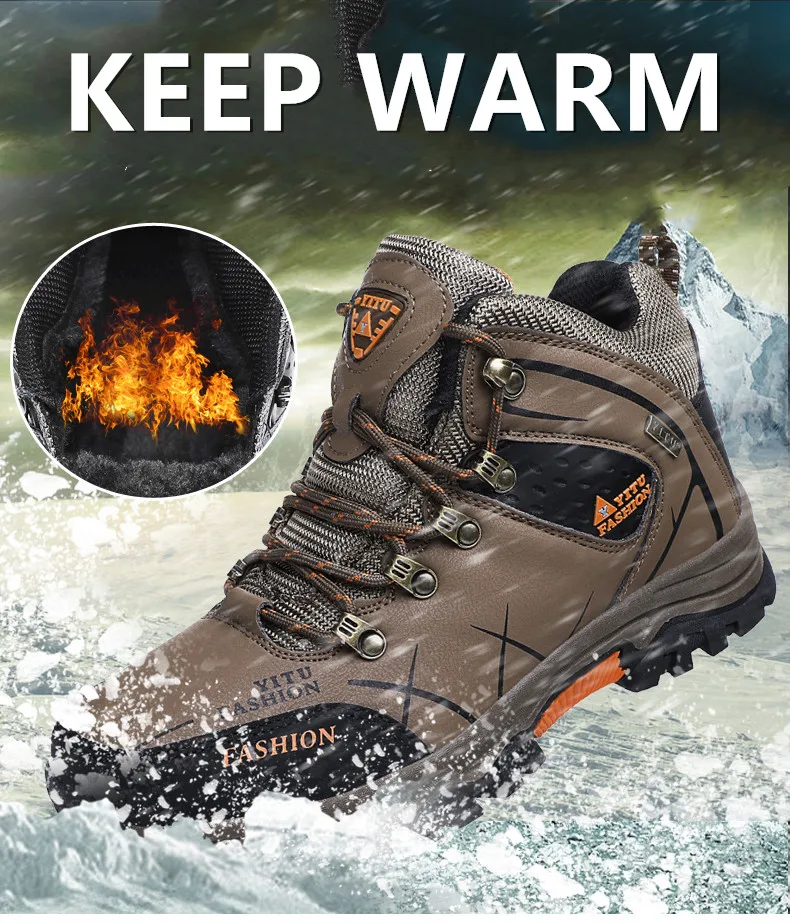 Men Winter Snow Boots Waterproof Leather Sneakers Super Warm Men's Boots Outdoor Male Hiking Boots Work Shoes Zapatillas Hombre