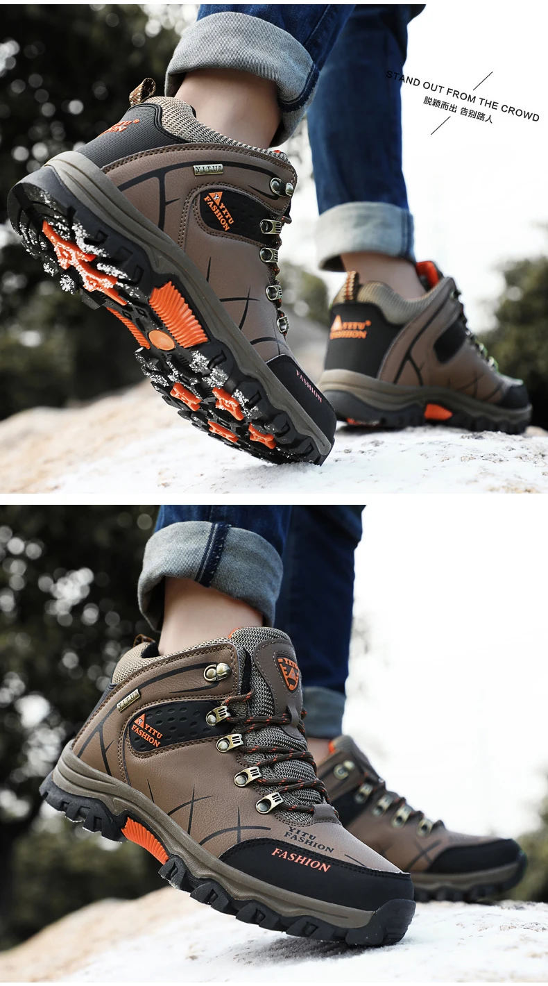 Men Winter Snow Boots Waterproof Leather Sneakers Super Warm Men's Boots Outdoor Male Hiking Boots Work Shoes Zapatillas Hombre