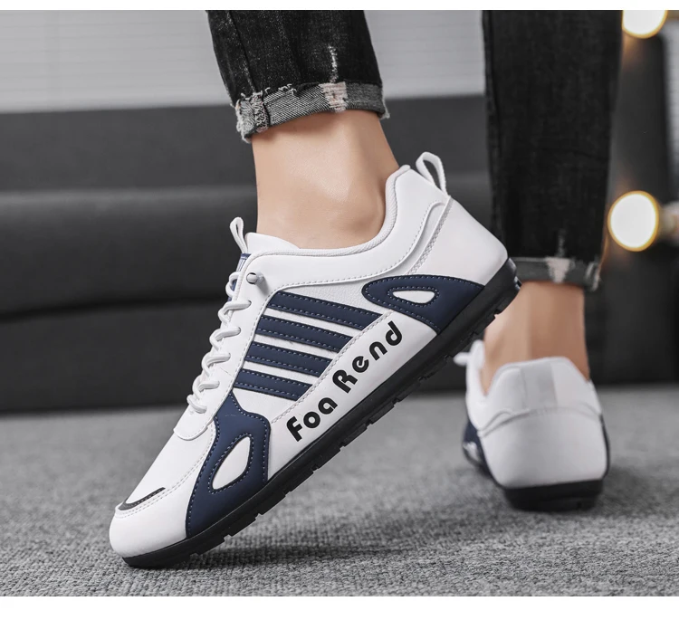Men Leather Shoes Flat Bottomed Casual Sports Shoes Slip-on Skateboard Board Shoes Walking Travel Leisure Running Sneakers