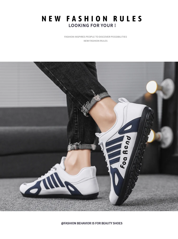 Men Leather Shoes Flat Bottomed Casual Sports Shoes Slip-on Skateboard Board Shoes Walking Travel Leisure Running Sneakers