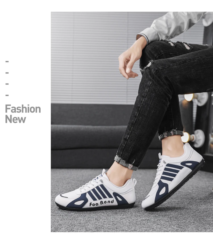 Men Leather Shoes Flat Bottomed Casual Sports Shoes Slip-on Skateboard Board Shoes Walking Travel Leisure Running Sneakers