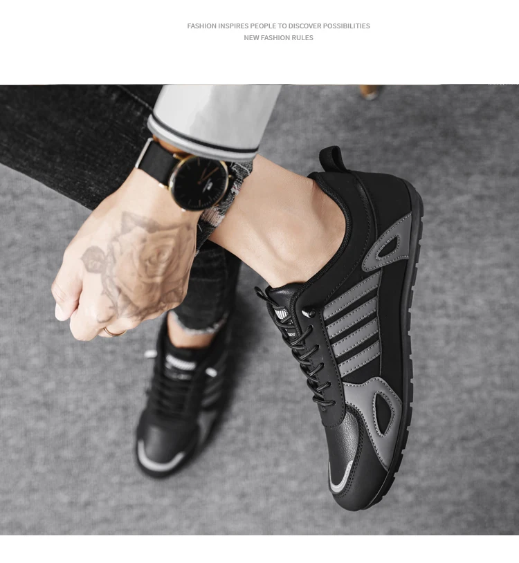 Men Leather Shoes Flat Bottomed Casual Sports Shoes Slip-on Skateboard Board Shoes Walking Travel Leisure Running Sneakers