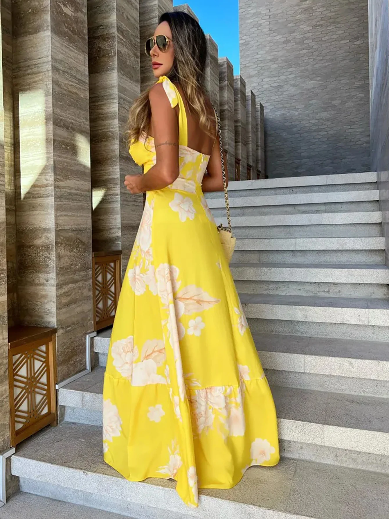 Floral Print Long Dress Women Sleeveless Sling Top High Waist Elegant Loose Dresses 2023 Summer Fashion Chic A Line Vestidos