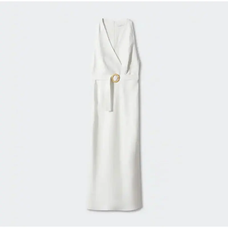 White Elegant Sleeveless Belt Linen Dress 2023 Women Sexy V-neck Slim Tank Dress Office Lady Fashion Streetwear Long Dresses