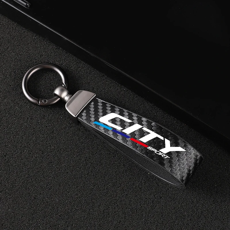 New fashion car carbon fiber leather rope Keychain key ring For Honda CITY Accessories