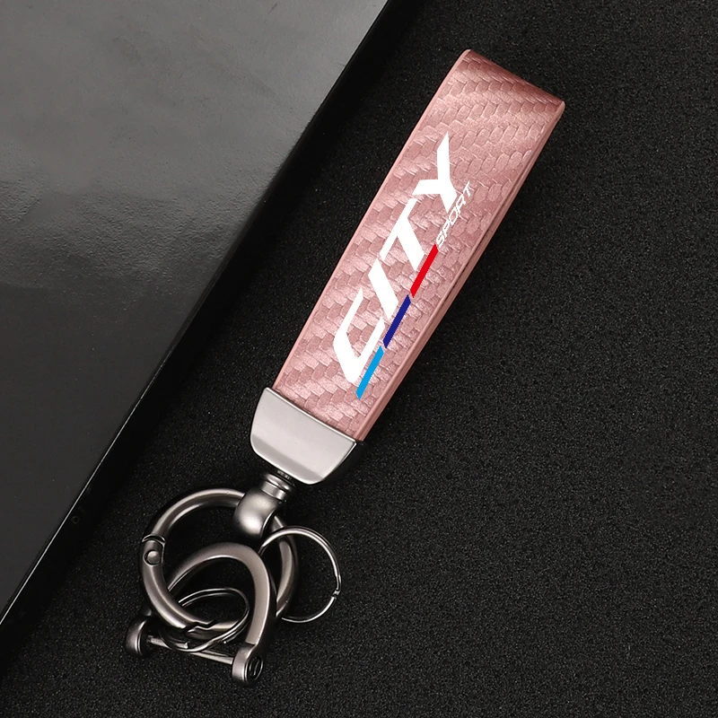New fashion car carbon fiber leather rope Keychain key ring For Honda CITY Accessories