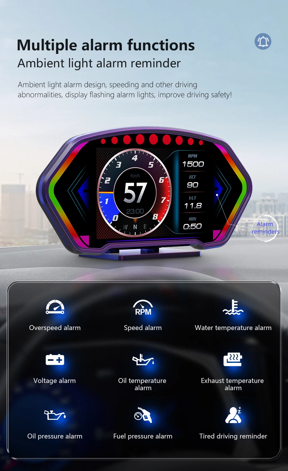 Hud Head Up Display OBD2 Digital Auto New GPS Speedometer Slope Meter Tachometer Water Temp Alarm Electronic Part Car Assecories
