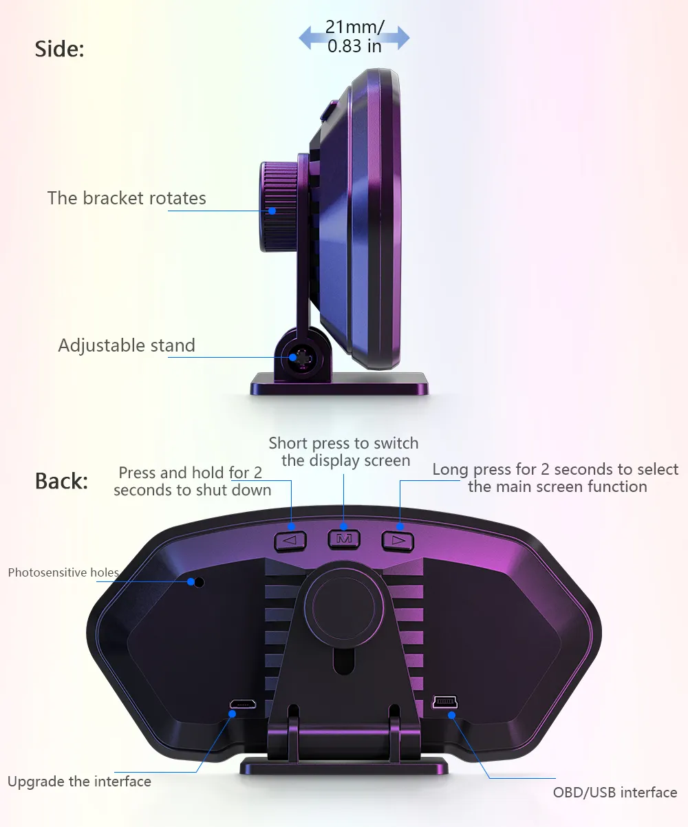 Hud Head Up Display OBD2 Digital Auto New GPS Speedometer Slope Meter Tachometer Water Temp Alarm Electronic Part Car Assecories