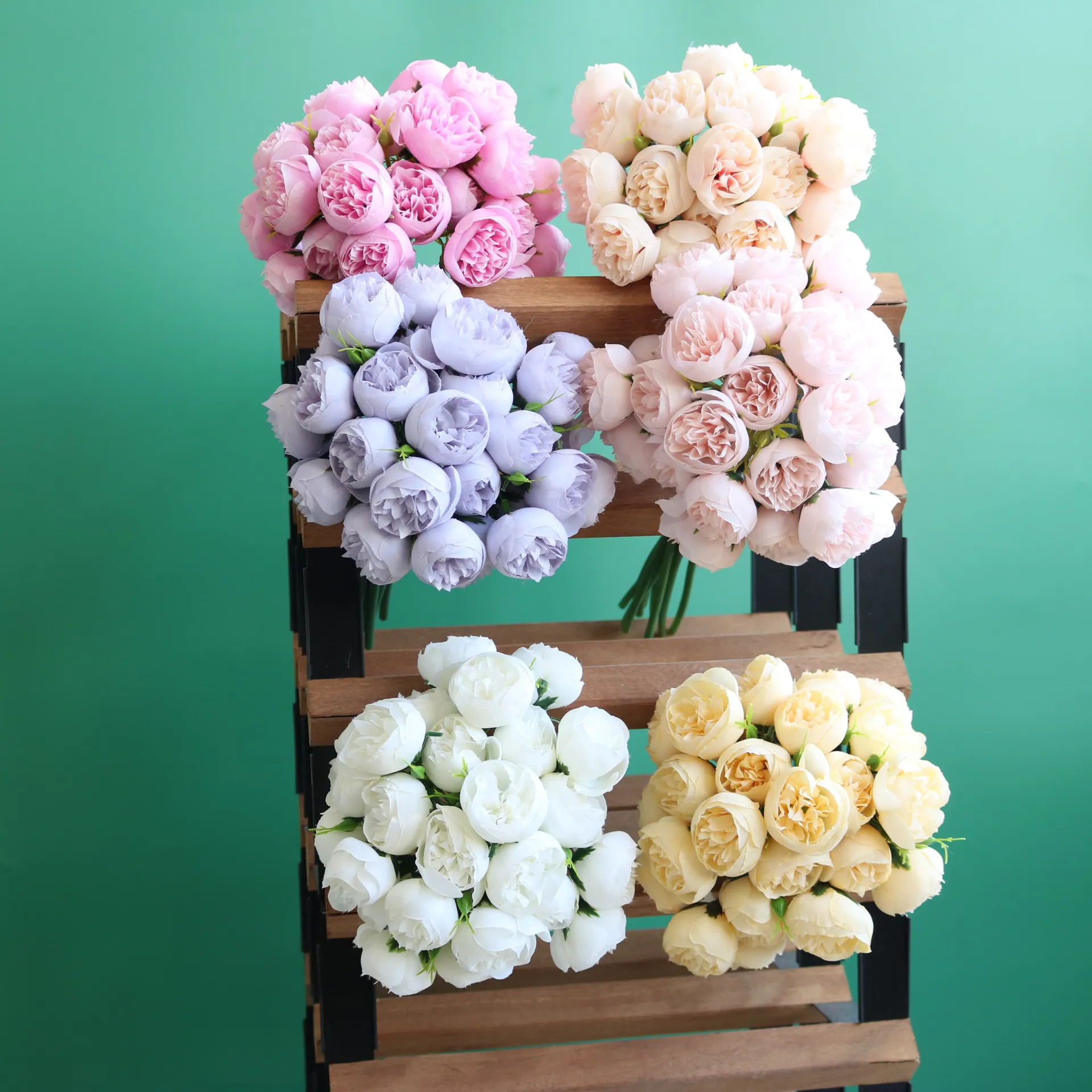 Silk Flowers Peony Artificial Flowers Rose Bouquet 27 Heads Table Flower Arrangement Bride Wedding Home Decoration Fake Flower