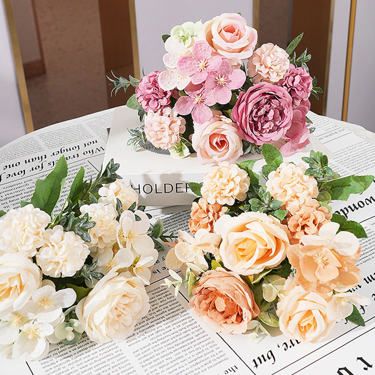 1PC Artificial Flowers Silk Rose Peony Bouquet Hydrangea Carnation Vases for Home Party Winter Wedding Decoration Fake Plant