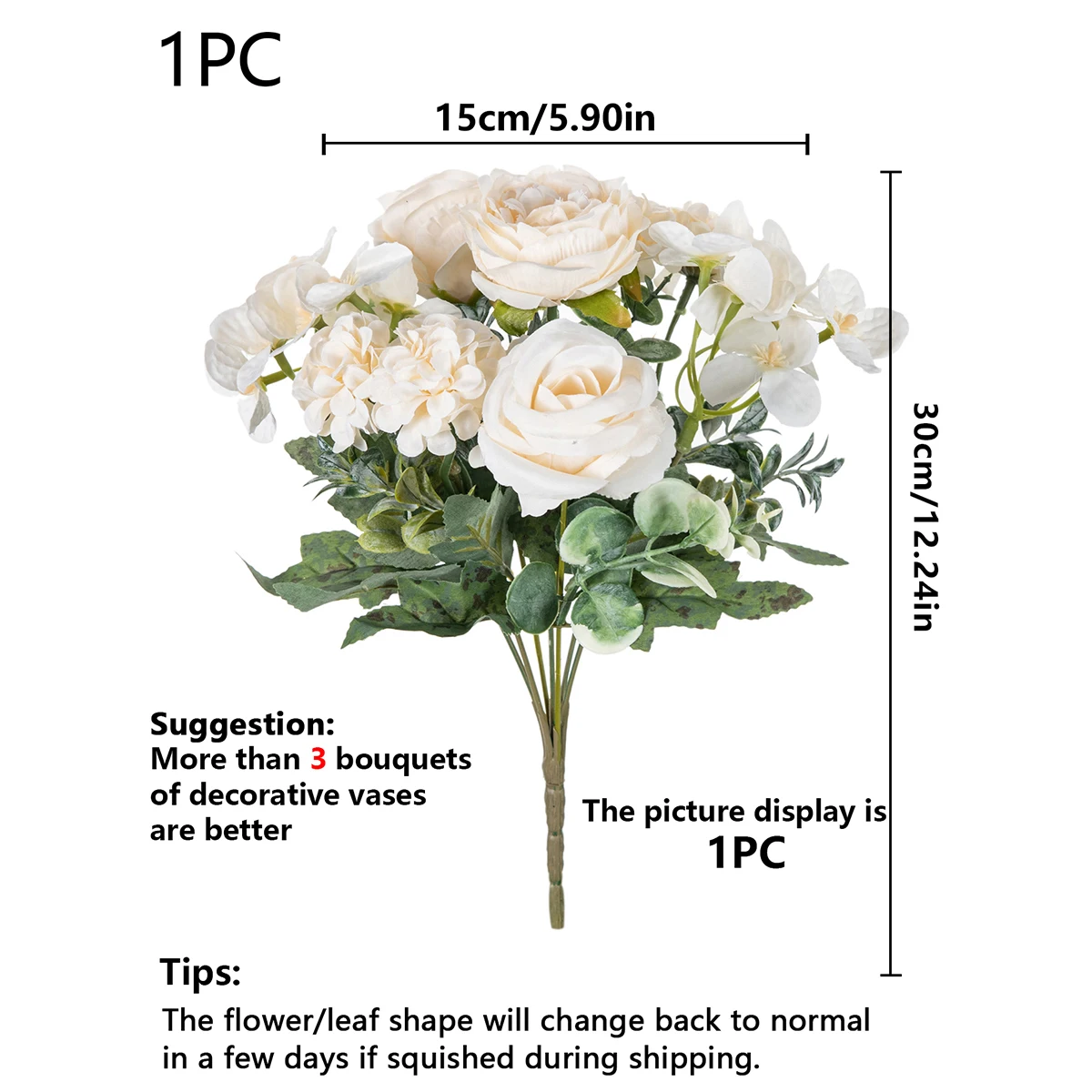 1PC Artificial Flowers Silk Rose Peony Bouquet Hydrangea Carnation Vases for Home Party Winter Wedding Decoration Fake Plant