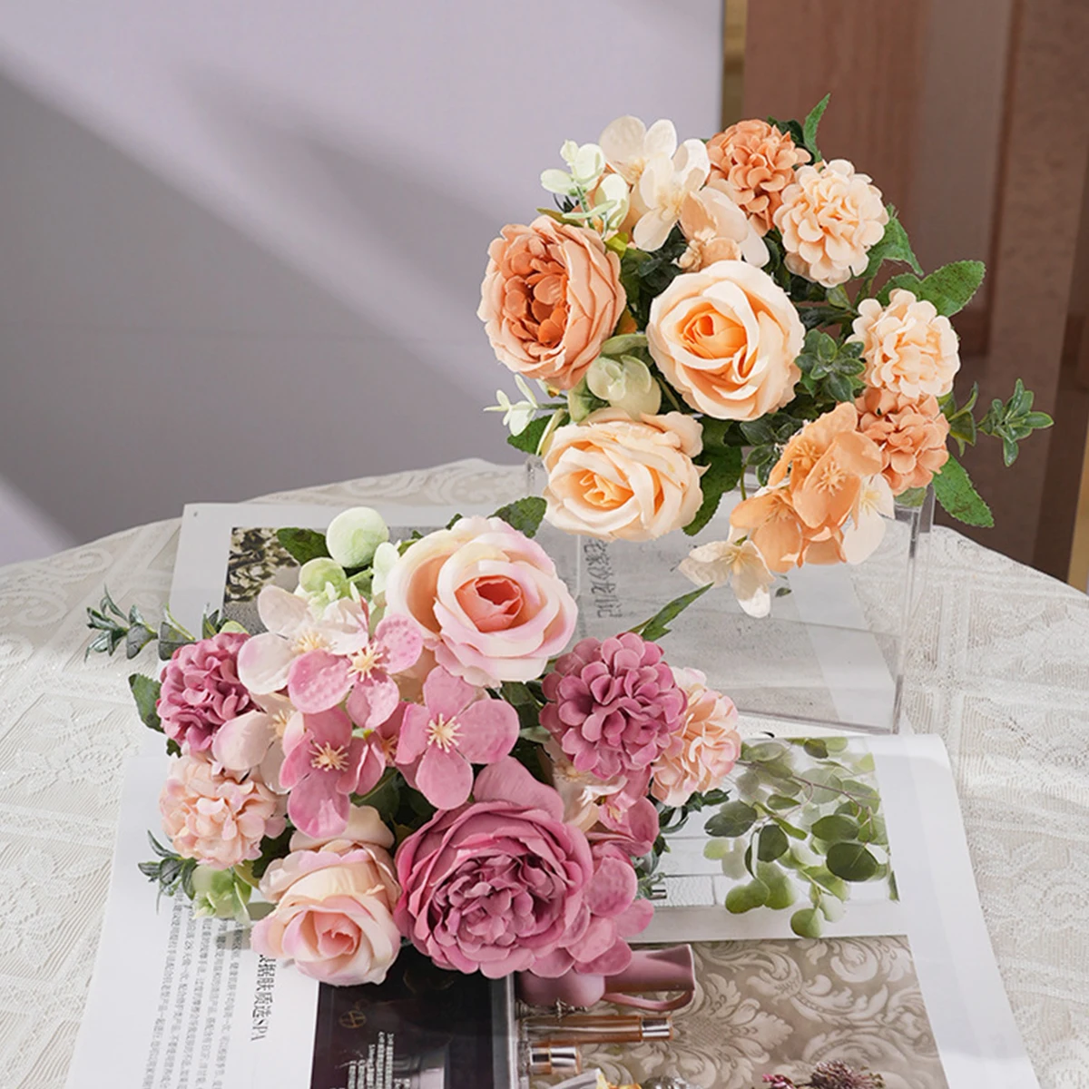 1PC Artificial Flowers Silk Rose Peony Bouquet Hydrangea Carnation Vases for Home Party Winter Wedding Decoration Fake Plant