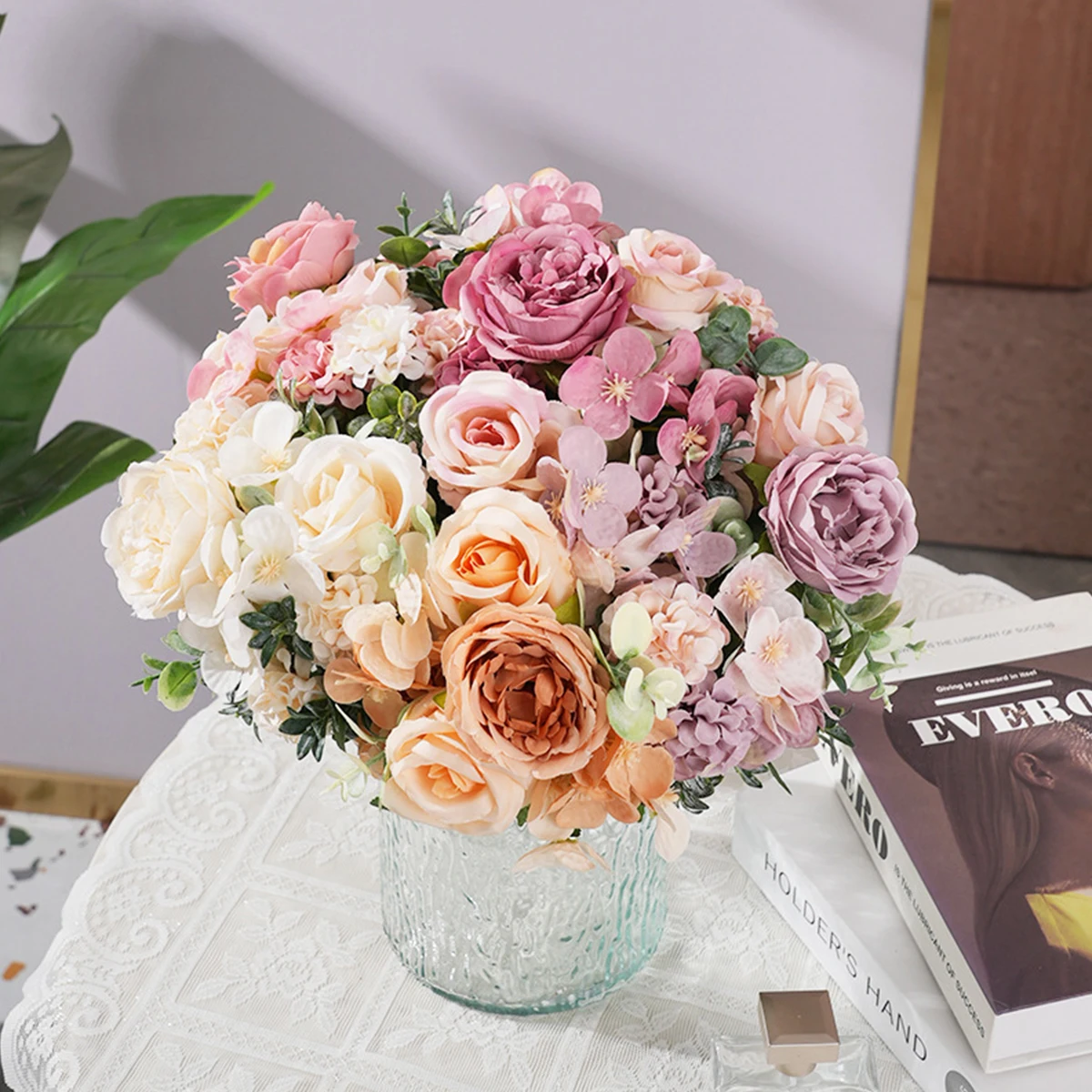 1PC Artificial Flowers Silk Rose Peony Bouquet Hydrangea Carnation Vases for Home Party Winter Wedding Decoration Fake Plant