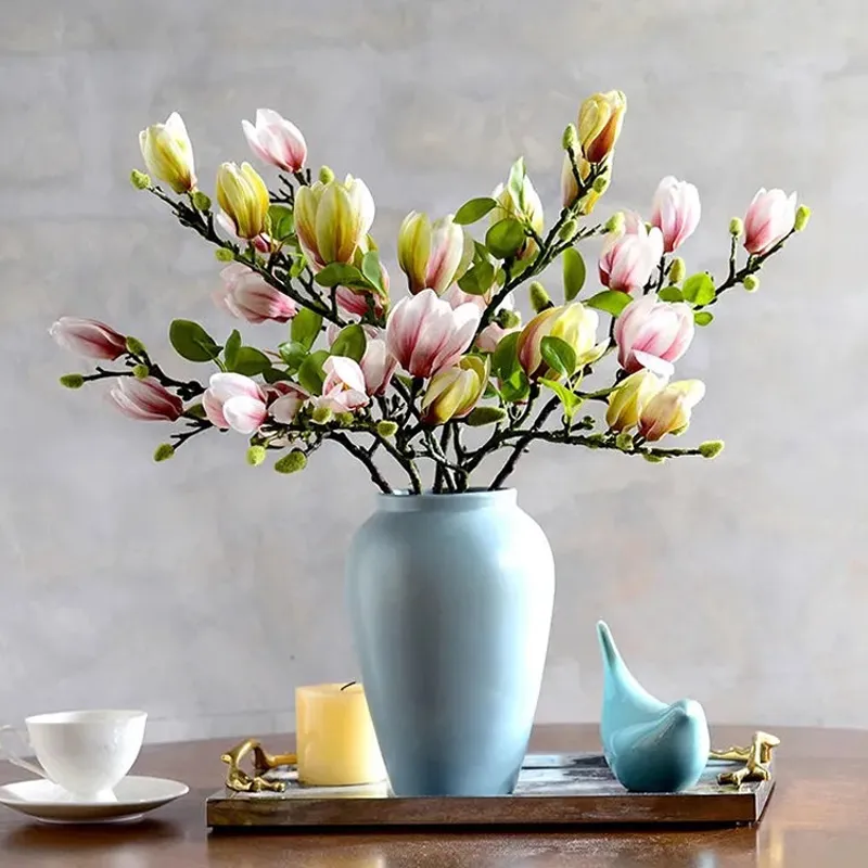 Artificial Magnolia Flower Branch For Home Living Room Decoration Fake Silk Flower Plant Wedding Party Simulation Flower Bouquet