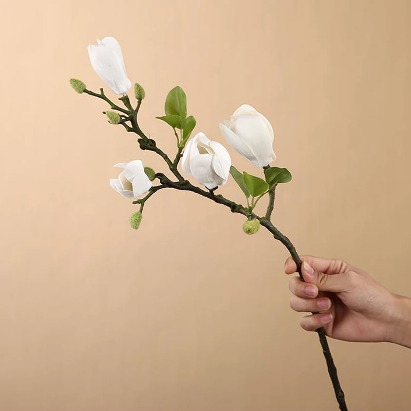 Artificial Magnolia Flower Branch For Home Living Room Decoration Fake Silk Flower Plant Wedding Party Simulation Flower Bouquet