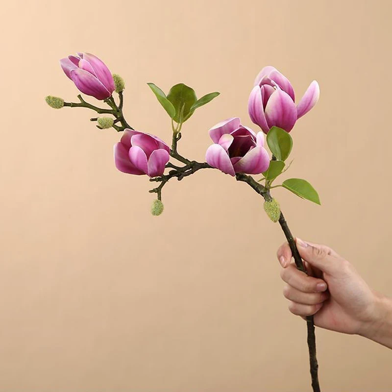 Artificial Magnolia Flower Branch For Home Living Room Decoration Fake Silk Flower Plant Wedding Party Simulation Flower Bouquet