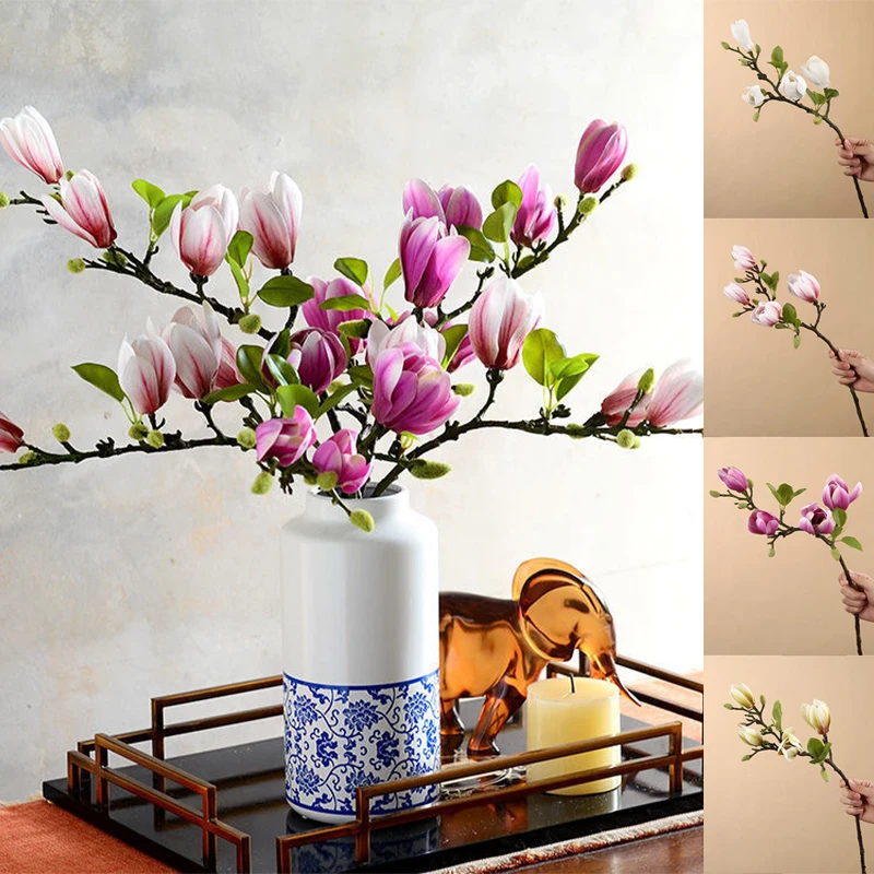 Artificial Magnolia Flower Branch For Home Living Room Decoration Fake Silk Flower Plant Wedding Party Simulation Flower Bouquet