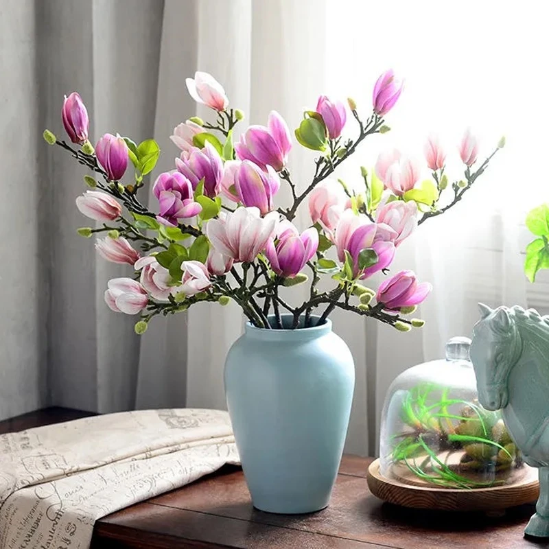 Artificial Magnolia Flower Branch For Home Living Room Decoration Fake Silk Flower Plant Wedding Party Simulation Flower Bouquet