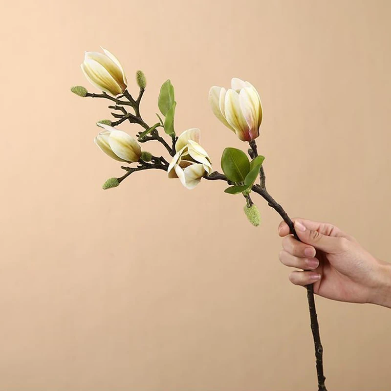 Artificial Magnolia Flower Branch For Home Living Room Decoration Fake Silk Flower Plant Wedding Party Simulation Flower Bouquet