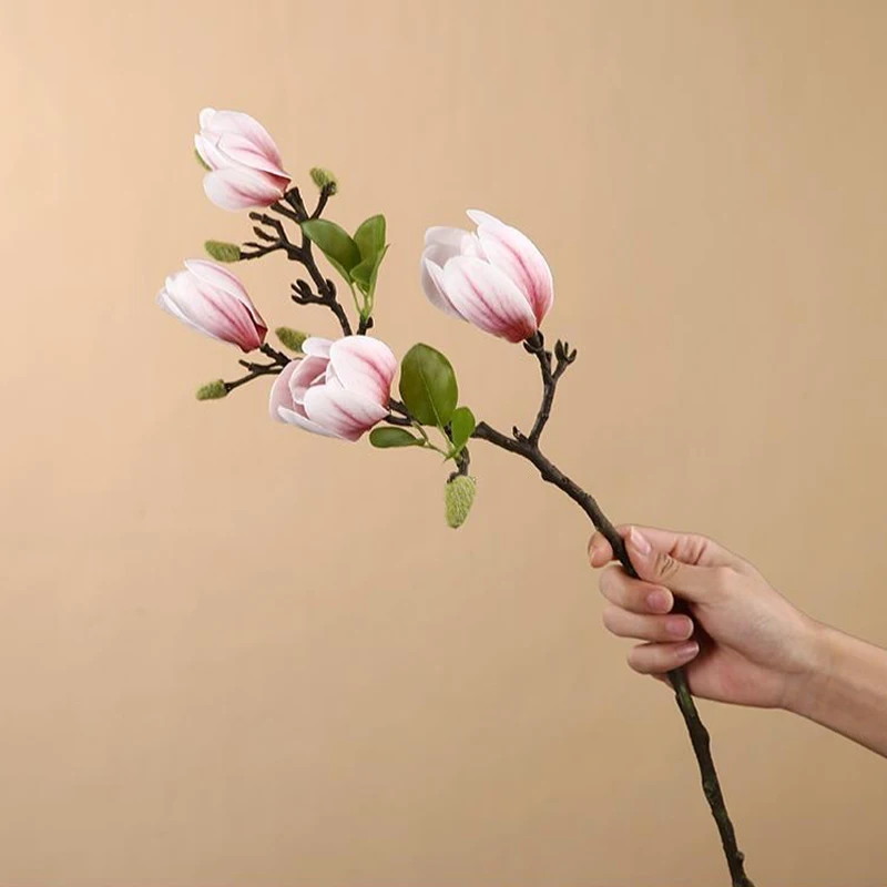 Artificial Magnolia Flower Branch For Home Living Room Decoration Fake Silk Flower Plant Wedding Party Simulation Flower Bouquet