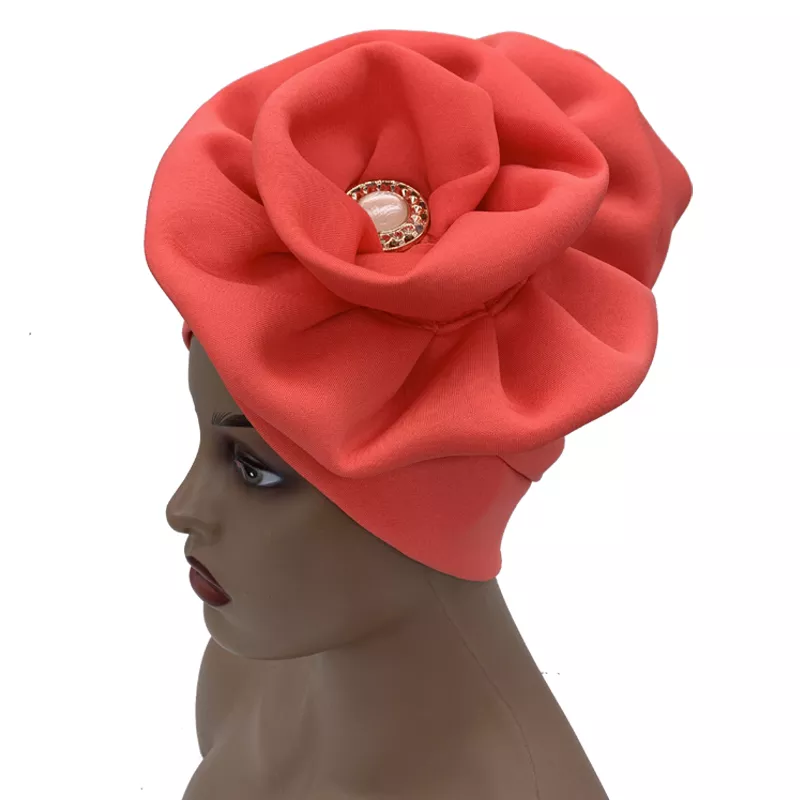 2023 Trendy Women Big Flower Turban Hat Fashion Muslim Hijab Caps Diamonds Head Wrap Ladies Bandana Chemo Cap African Hat