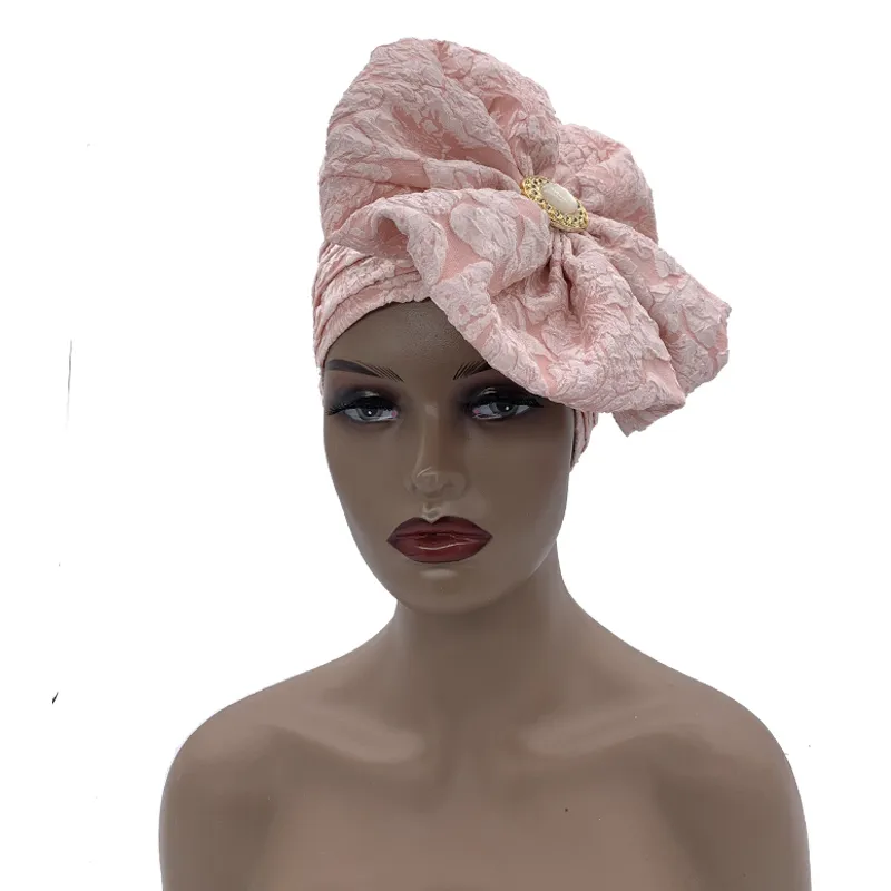 2023 Trendy Women Big Flower Turban Hat Fashion Muslim Hijab Caps Diamonds Head Wrap Ladies Bandana Chemo Cap African Hat