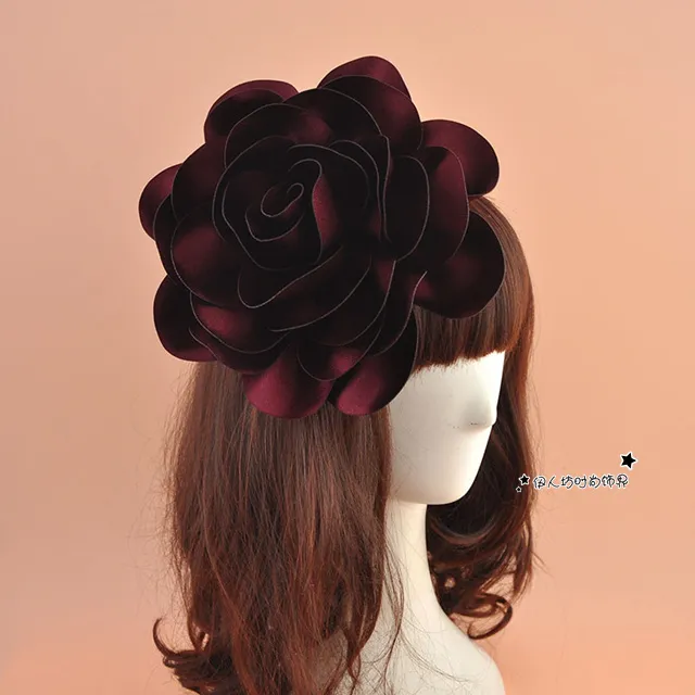 High Quality Big Satin Flower Hair Clip For WOmen Fashion WIne Red Yellow Blue Purple Party Women Show Dance Hair Accessories