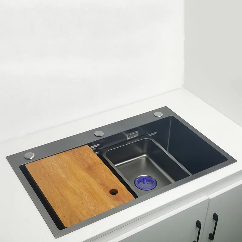 Matte Black Nano Kitchen Sink Above Mount Washing Basin with chopping board 304 Stainless Steel Single black kitchen sink