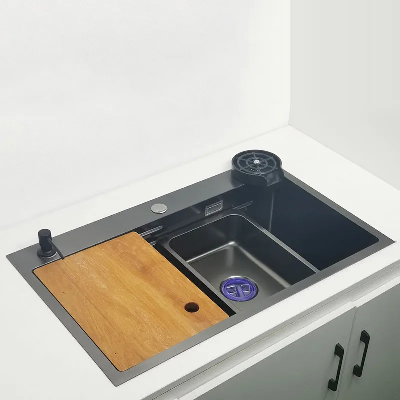 Matte Black Nano Kitchen Sink Above Mount Washing Basin with chopping board 304 Stainless Steel Single black kitchen sink