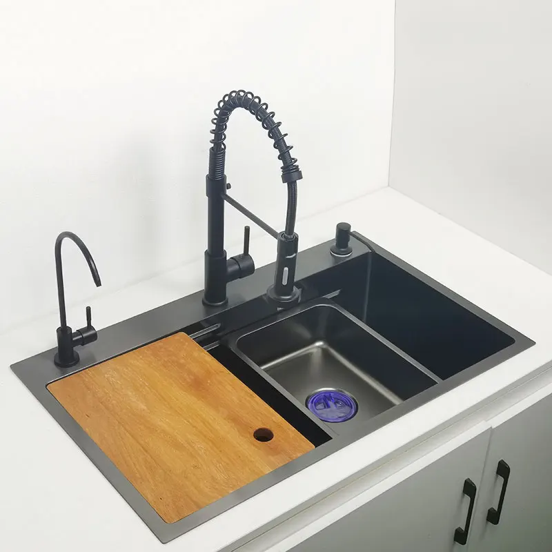 Matte Black Nano Kitchen Sink Above Mount Washing Basin with chopping board 304 Stainless Steel Single black kitchen sink