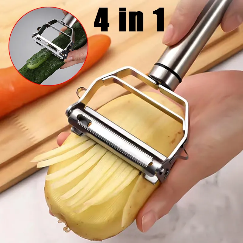 4in1 Peeler Multifunction Grater Julienne Peeler Vegetable Fruit Peeler Stainless Steel Potato Slicer Shredder Kitchen Tool