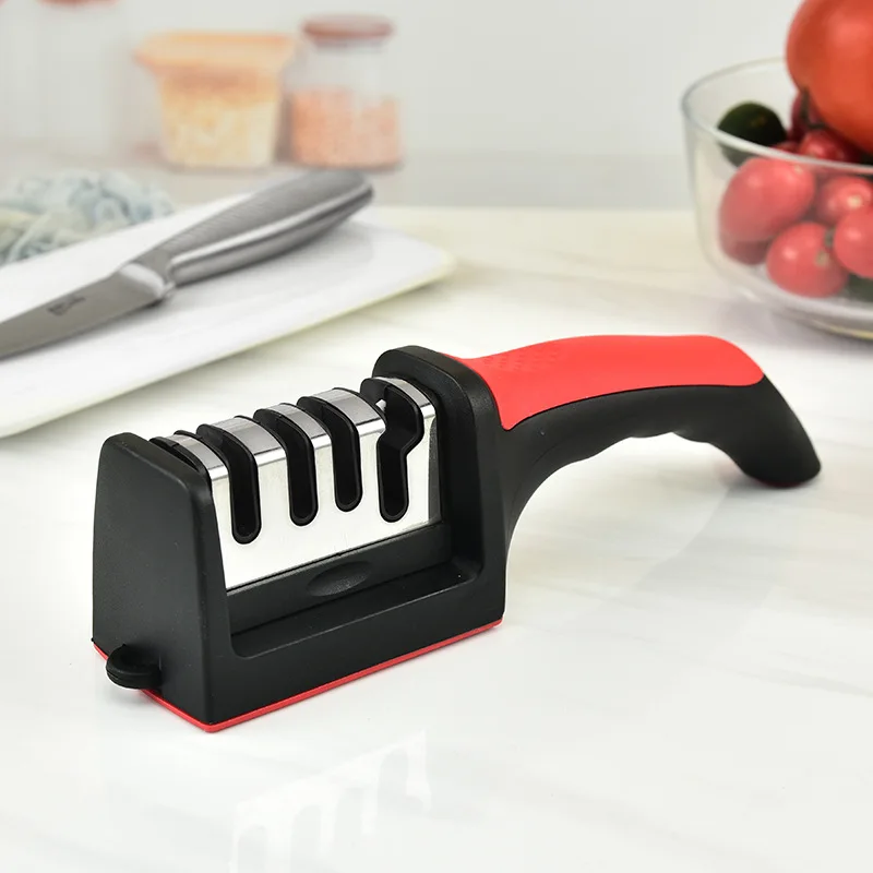 Kitchen 4-Segment Knife Sharpener Household Multi-Functional Hand-Held Four-Purpose Black Sharpening Stone