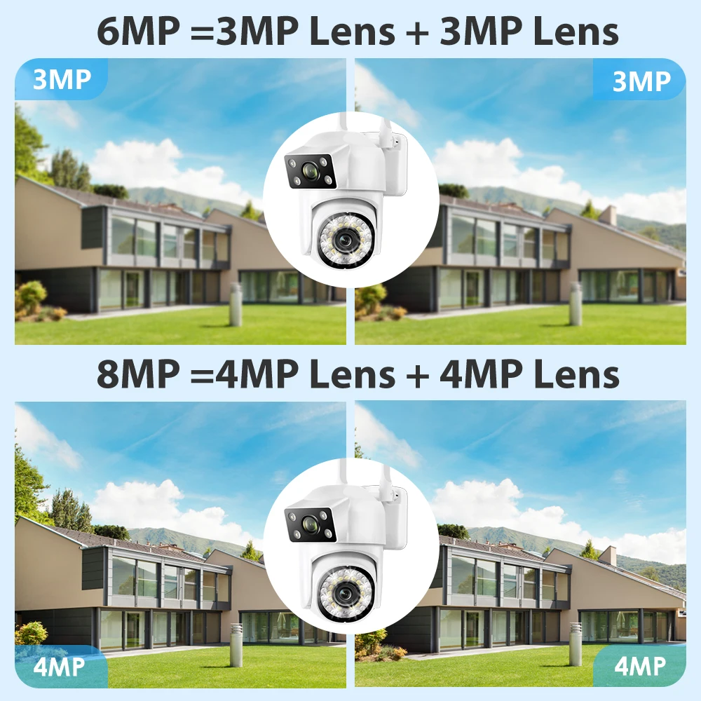 Wireless Security Cameras 8MP Dual Len Outdoor Surveillance Camera Human Detect Auto Tracking Waterproof Security Night Vision