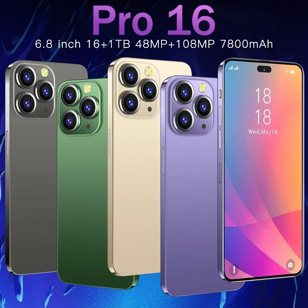 Brand New pro 16 Original 16GB+1TB For Smartphone 6.7 inch Full Screen 4G 5G Cell Phone 7800mAh Mobile Phones Global Version