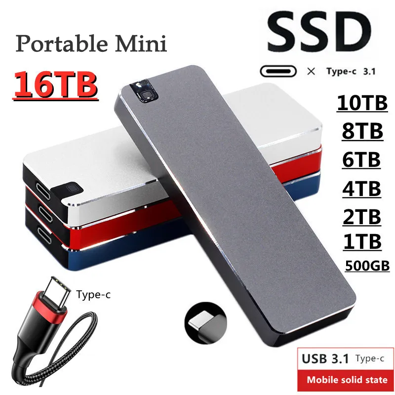 External SSD 1TB Portable SSD USB Type C USB 3.1 500GB 2TB 4TB 8TB Solid State Drive Mobile Hard Disks for Xiaomi for Laptops PC