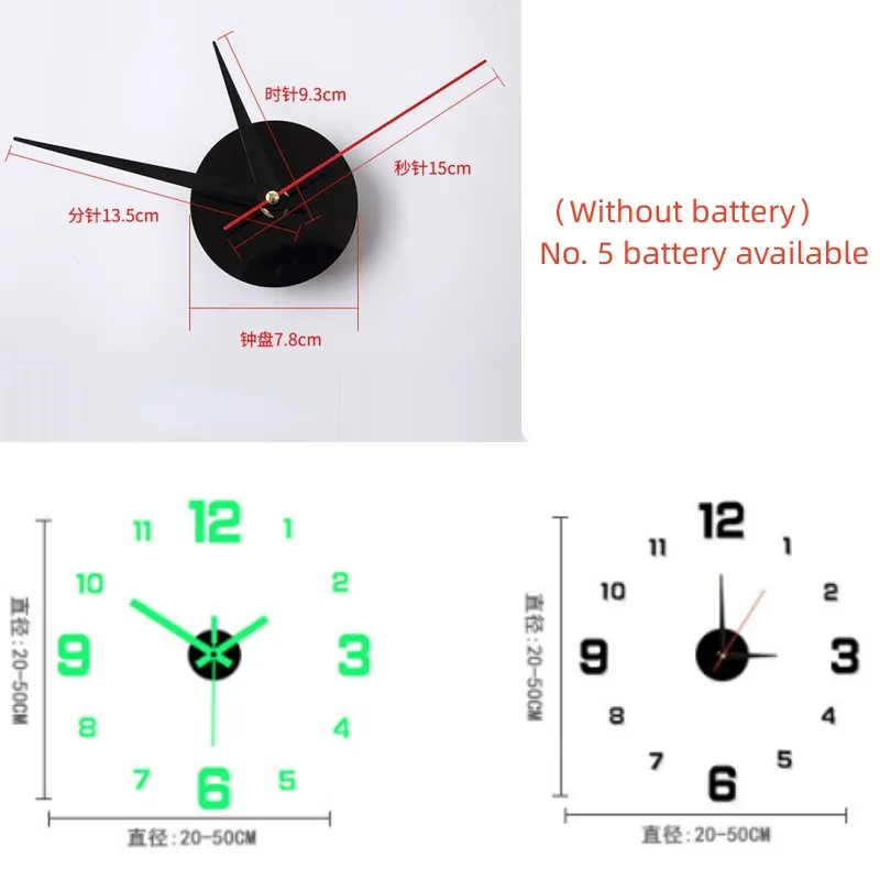 3D Luminous Wall Clock Frameless Acrylic DIY Digital Clock Wall Stickers Mute Clock for Living Room Bedroom Office Wall Decor