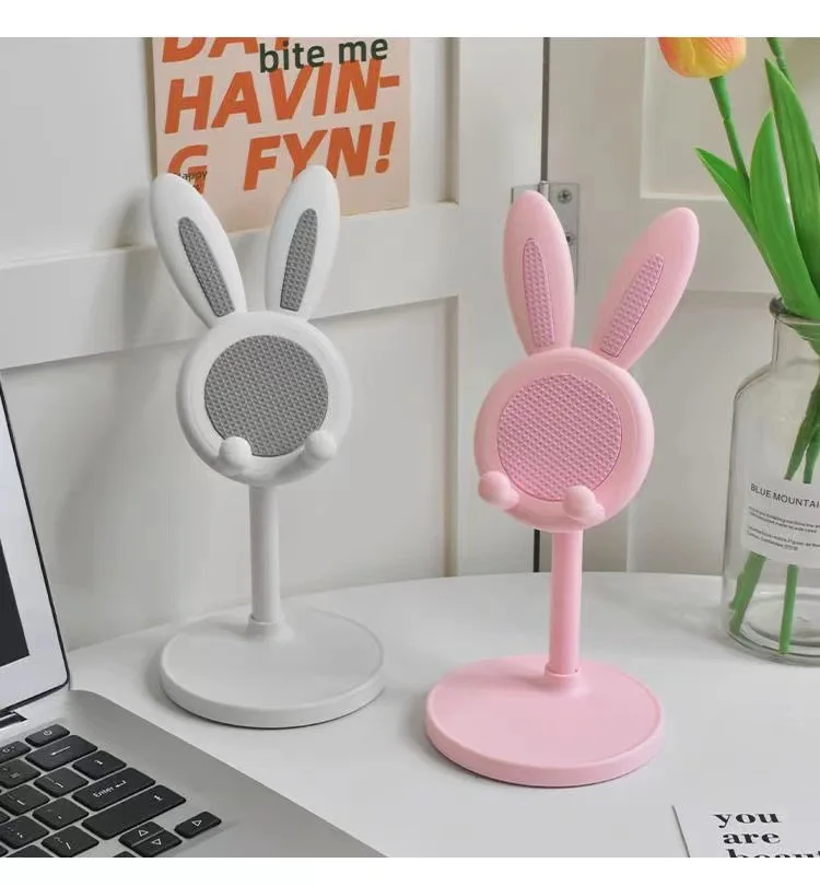 Pink Phone Holder Desktop Cell Phone Stand For iPhone 13 14 Samsung Smartphone Adjustable Lovely Rabbit Cartoon Table Support