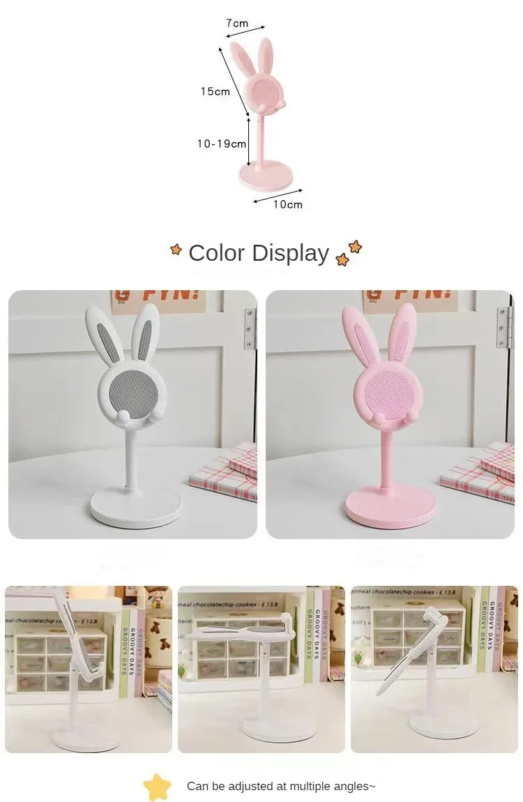 Pink Phone Holder Desktop Cell Phone Stand For iPhone 13 14 Samsung Smartphone Adjustable Lovely Rabbit Cartoon Table Support