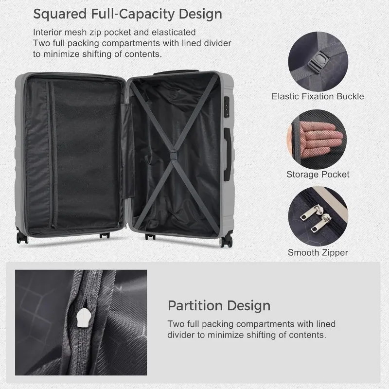 3 Piece Expandable ABS Hardshell Luggage Sets Spinner Wheel Suitcase TSA Lock Suit Case, Grey Green, 20/24/28 Inch