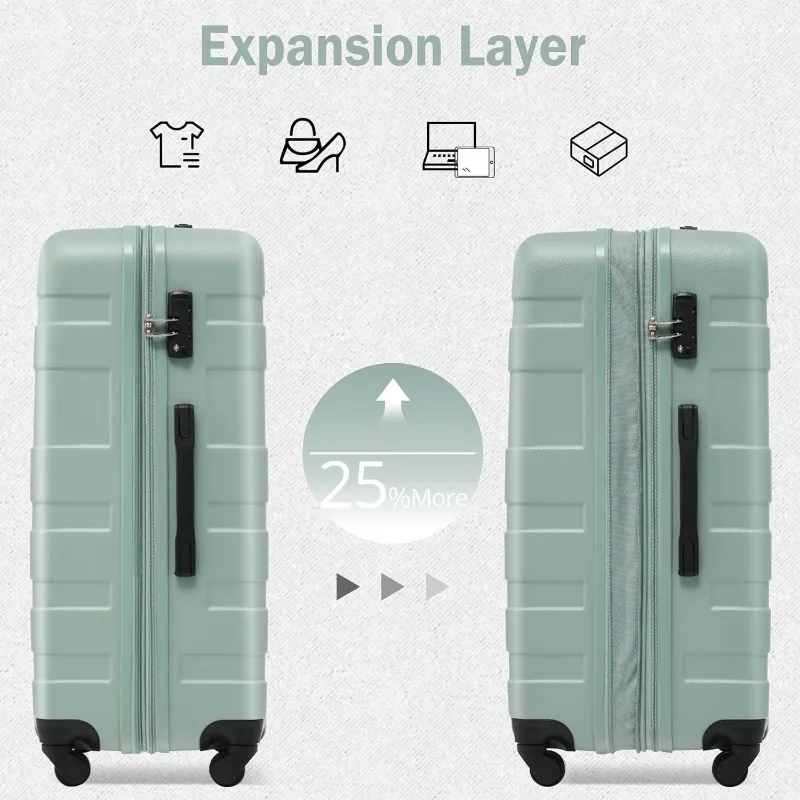 3 Piece Expandable ABS Hardshell Luggage Sets Spinner Wheel Suitcase TSA Lock Suit Case, Grey Green, 20/24/28 Inch