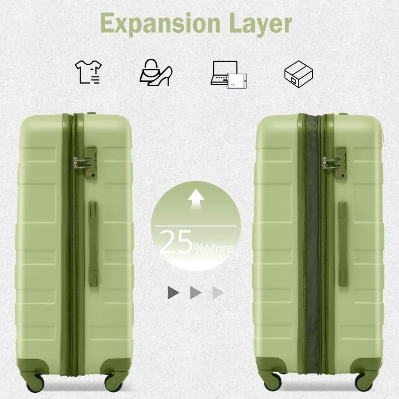 3 Piece Expandable ABS Hardshell Luggage Sets Spinner Wheel Suitcase TSA Lock Suit Case, Grey Green, 20/24/28 Inch