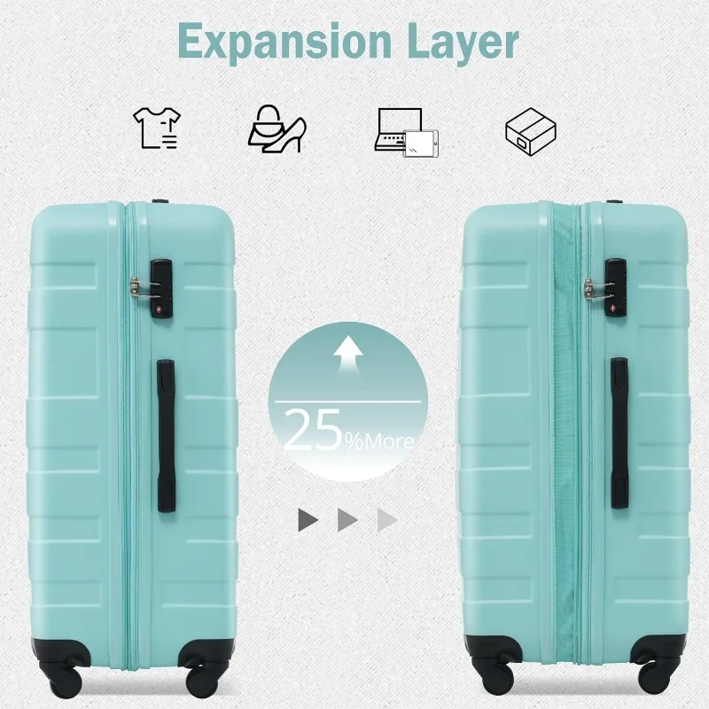 3 Piece Expandable ABS Hardshell Luggage Sets Spinner Wheel Suitcase TSA Lock Suit Case, Grey Green, 20/24/28 Inch