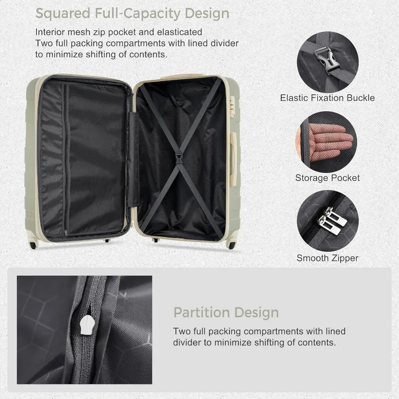 3 Piece Expandable ABS Hardshell Luggage Sets Spinner Wheel Suitcase TSA Lock Suit Case, Grey Green, 20/24/28 Inch