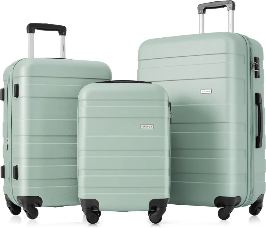 3 Piece Expandable ABS Hardshell Luggage Sets Spinner Wheel Suitcase TSA Lock Suit Case, Grey Green, 20/24/28 Inch