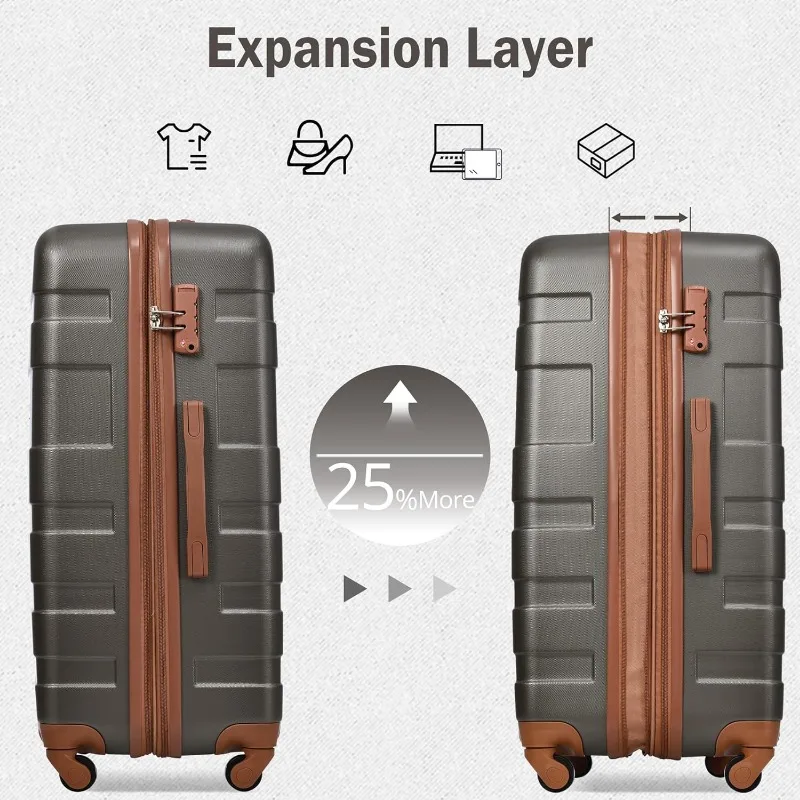 3 Piece Expandable ABS Hardshell Luggage Sets Spinner Wheel Suitcase TSA Lock Suit Case, Grey Green, 20/24/28 Inch