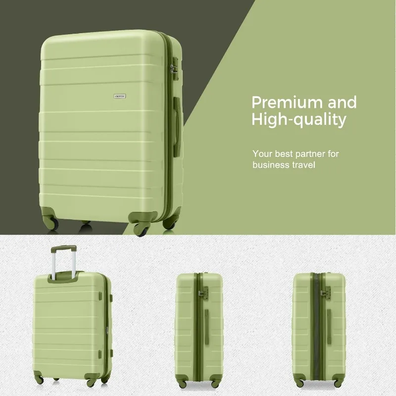 3 Piece Expandable ABS Hardshell Luggage Sets Spinner Wheel Suitcase TSA Lock Suit Case, Grey Green, 20/24/28 Inch