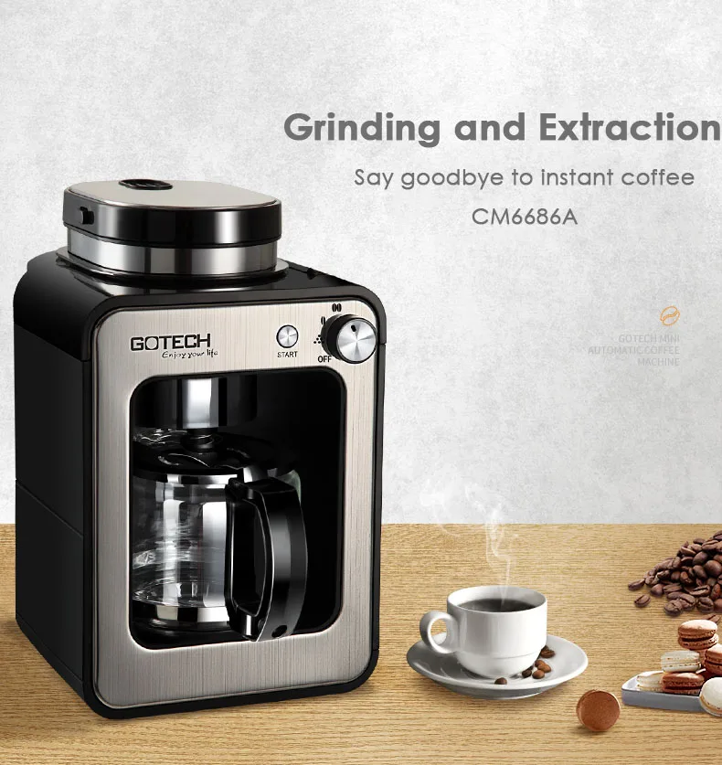 Household Coffee Maker American Drip Type 1-4 Cups With Coffee Bean Grinder Beans Powder Dual Use Coffee Machine For Office