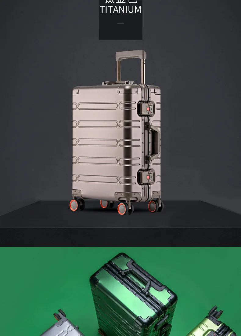 All aluminum-magnesium alloy travel suitcase Men's Business Rolling luggage on wheels trolley luggage Carry-Ons cabin suitcase