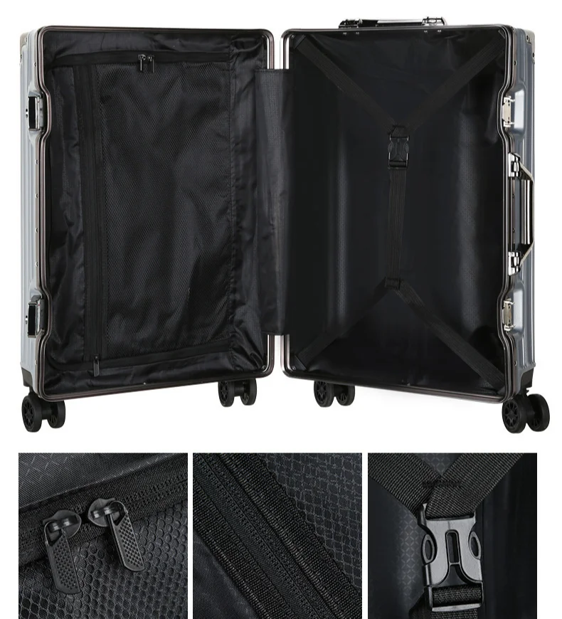 Trolley Luggage Aluminum Frame Rolling Luggage Case 20 24 26 28 inch Travel Suitcase on Wheels Combination Lock Carry on Luggage